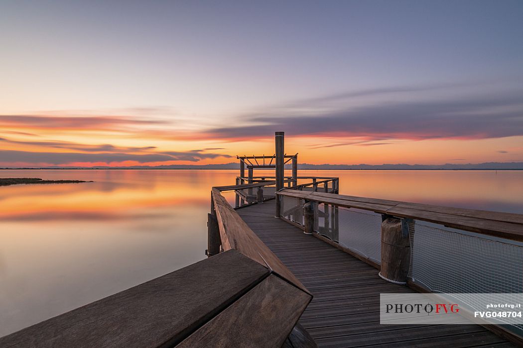 Wooden pier in Lignano Sabbiadoro, Adriatic coast, Friuli Venezia Giulia, Italy, Europe